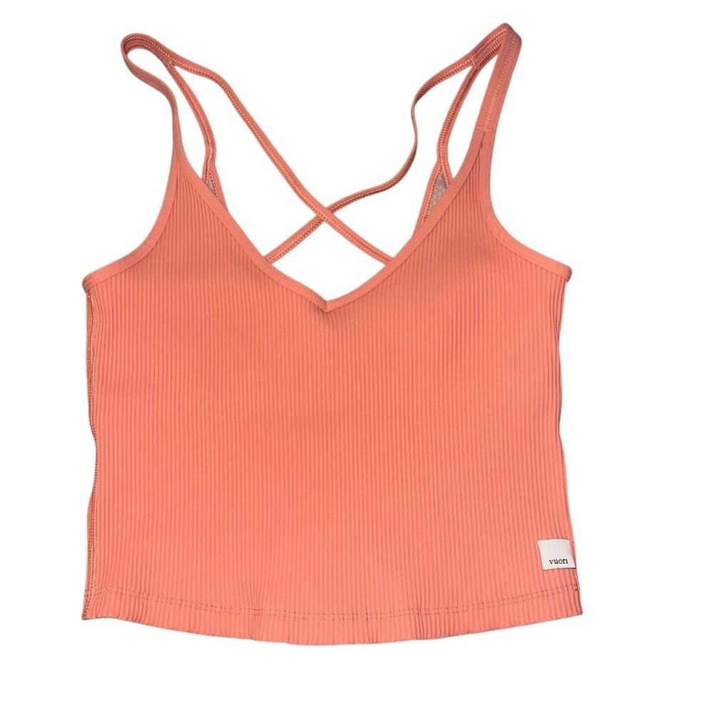 EUC Vuori Rib Crop Tank Light Cinnamon Small Activewear Athleisure Light Coral